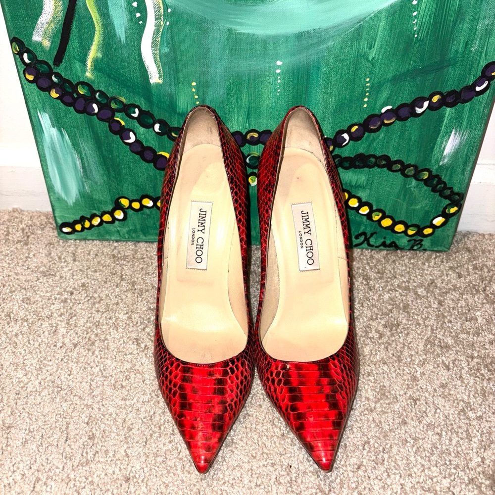 Jimmy Choo Red Snakeskin Heels 8.5